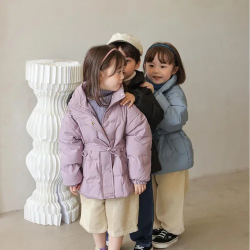 남아 여아 코튼 패딩 재킷, 겨울 유아 코트, 허리 벨트, 따뜻한 두꺼운 외투, 아기 옷, 2-10 세 패션 5
