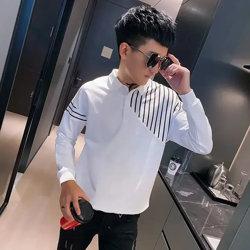 thumbnail image 1 of Camisetas polo para hombre New Rock Tops Calidad Cuello Ropa masculina Raya con cuello Sudaderas con cuello Ropa de calle original Emo A, 1 of 5