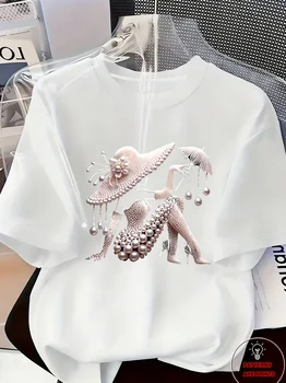 Elegant and Light Luxury Style Outfit Women's Printed T-shirt Light Luxury Gorgeous Daily Spring/summer Casual  Short Sleeve Top 1