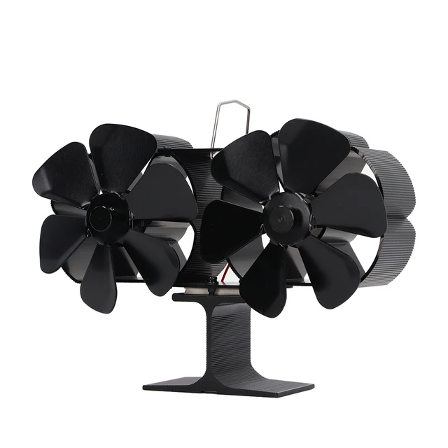 Heat Powered Stove Fan Black Larger Volume Thermal Powered Fireplace Fan  Aluminum Dual Head Wear Resistant for Living Room