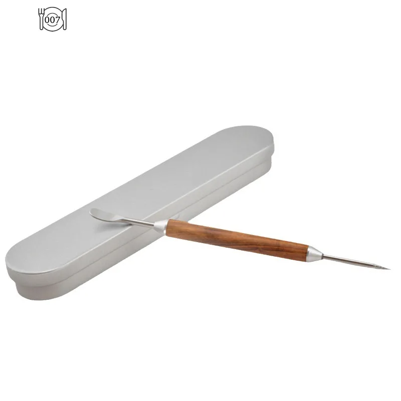 Stainless Steel Coffee Decorating Art Pen Wooden Handle Latte Pull Flower Needle Barista Tool Coffee Accessories Modeling Tool
