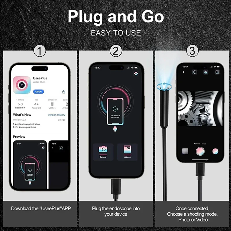 6.2mm with Light 4K UHD Endoscope 360° Articulating Borescope Endoscope Camera with Android/iOS Phone Commercial use 6
