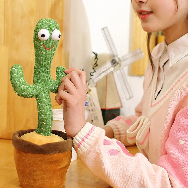 Bluetooth Dancing Cactus Repeat What You Said Usb Charging Voice Record Toy Speaker Talking Plushie Stuffed Toys for Kids Gift