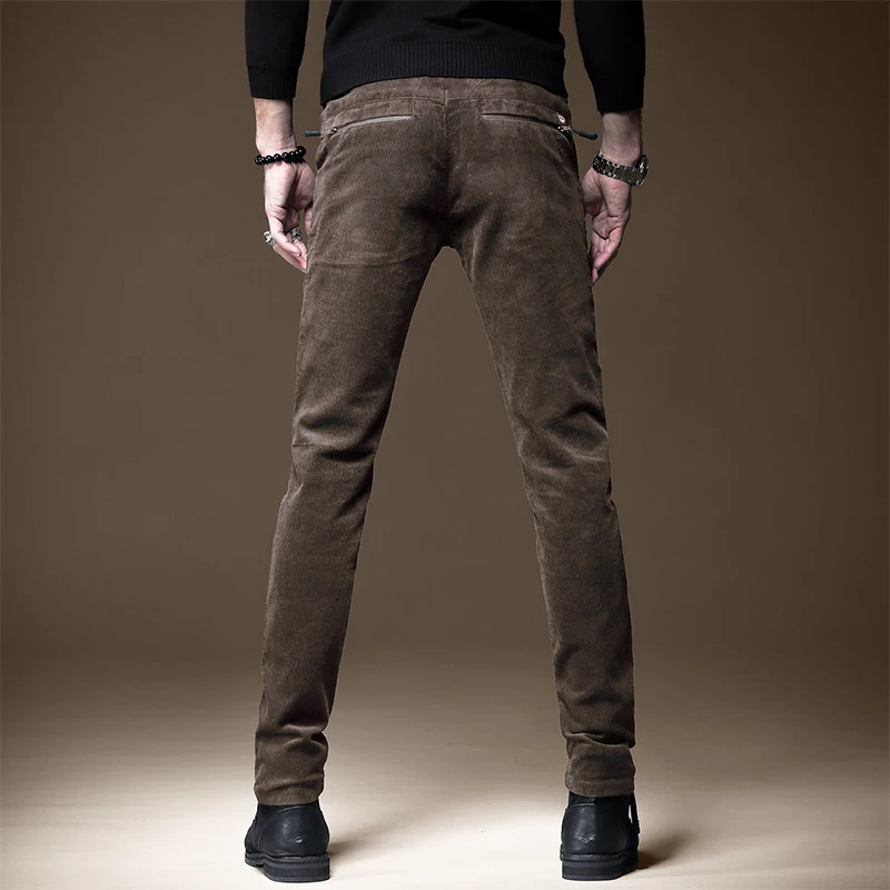 Autumn Winter Korean Fashion Trend Straight Corduroy Pants Male Slim Solid Color All-match Smart Casual Trousers Men's Clothing