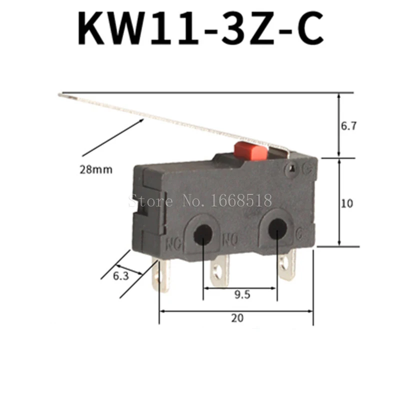 10 PCS Micro Switch 2/3Pin NO/NC 5A 250VAC KW11-3Z Roller Arc lever Snap Action Push