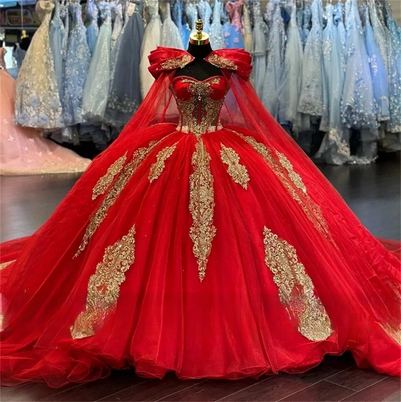 

Ashely Alsa Saudi Red Quinceanera Dress With Case 2024 Applique Sweet 16 Dresses Vestido De 14 15 Anos Prom Party Formal Gown