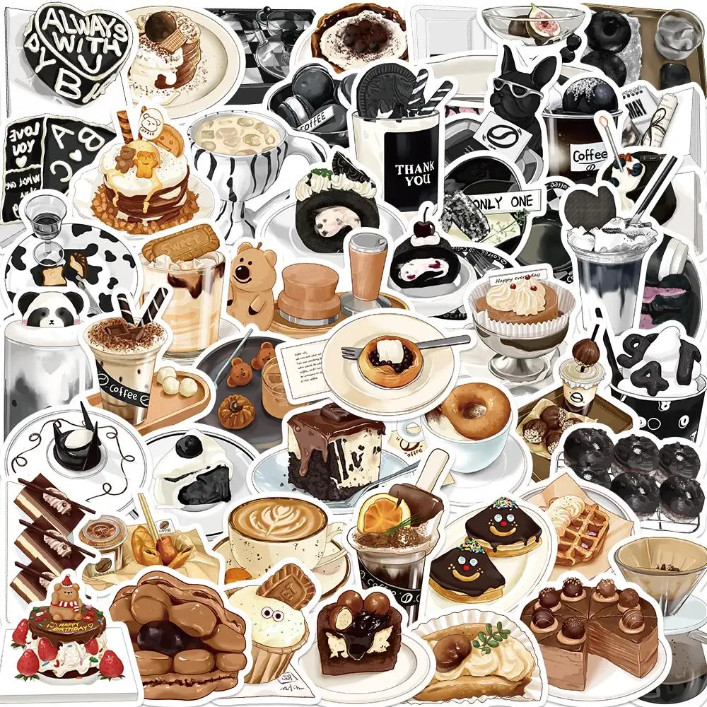 50PCS Dessert Afternoon Tea Stickers Luggage Bottle Scrapbook Phone Laptop Suitcase Waterproof PVC Motorcycle Kids Gift Toys