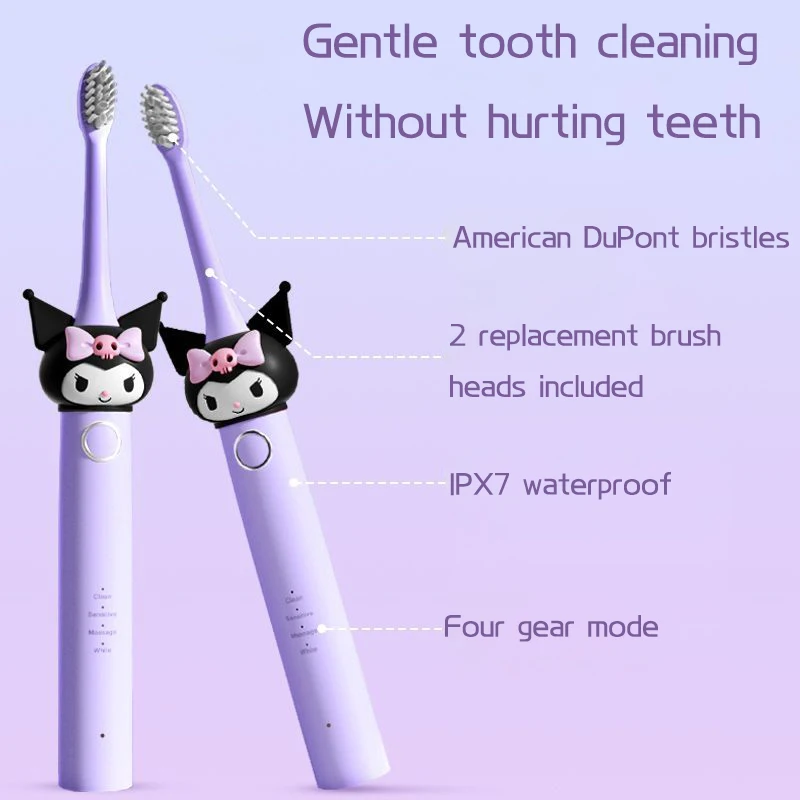 

Sanrio Kuromi Electric Toothbrush New Kawaii High Value Sonic Vibration Charging Mode Waterproof Soft Bristle for Household Gift