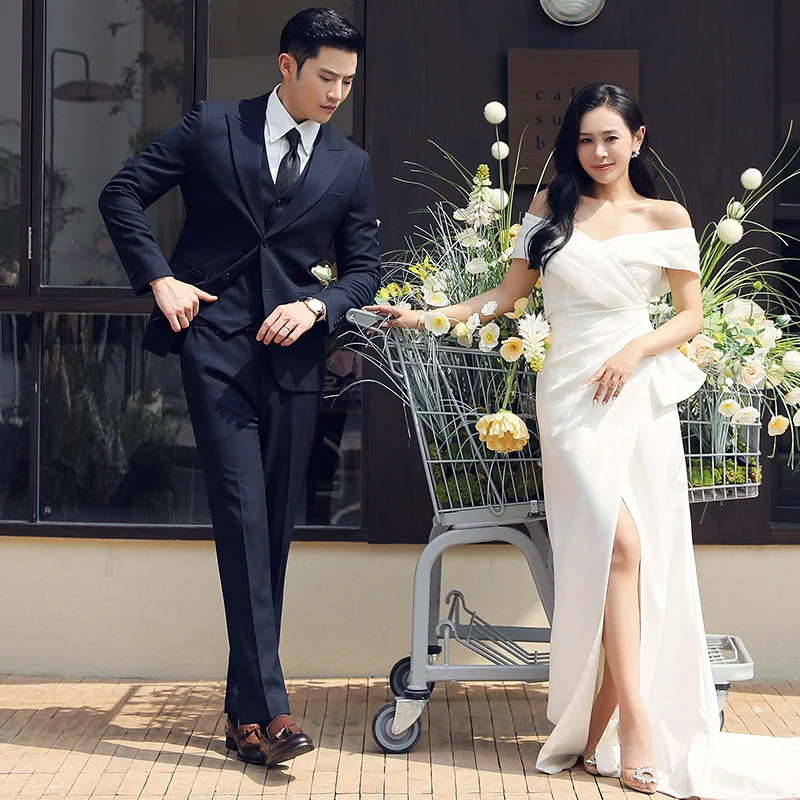 Mens Suit Men Suits Korean Luxury Clothing Single Breasted Wedding Dress Suits For Men Big Size Blazer Jacket+Vest+Pants Sets mens suit
