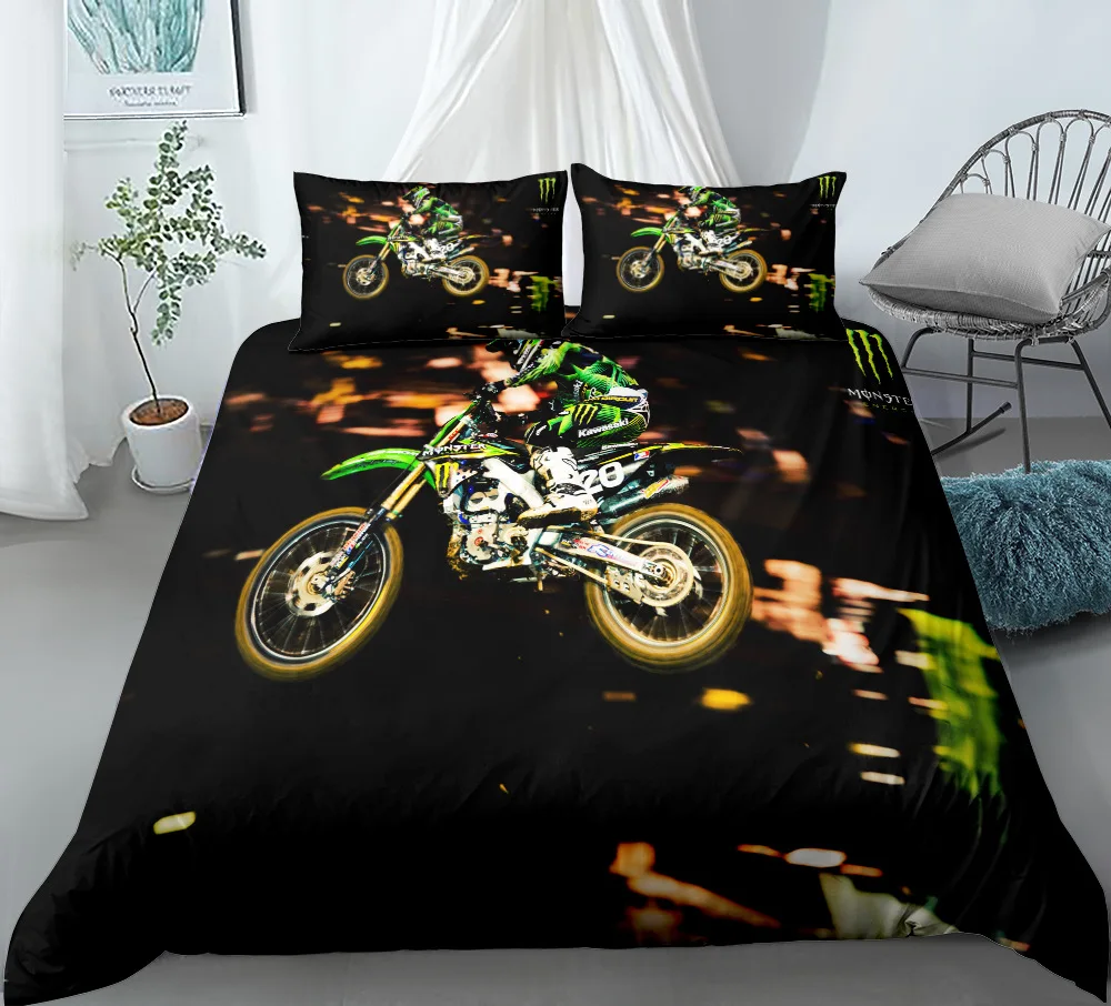 Motorbike Comforter Cover Set Queen Size,Boys Motocross Rider Duvet Cover,Teens Racing Motorcycle Dirt Bike Bedding Set Child