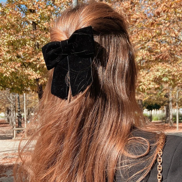 Black Velvet Hair Bow Barrette, Black Hair Bow, Velvet Hair Bow