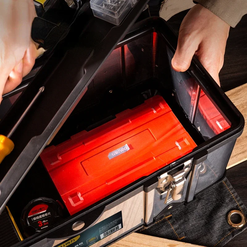 Deli 17 Inch 2 Layers Multiple Styles Tool Box Multifunction Hand Tools Storage Case Portable Household Tools Organizer Boxes 3