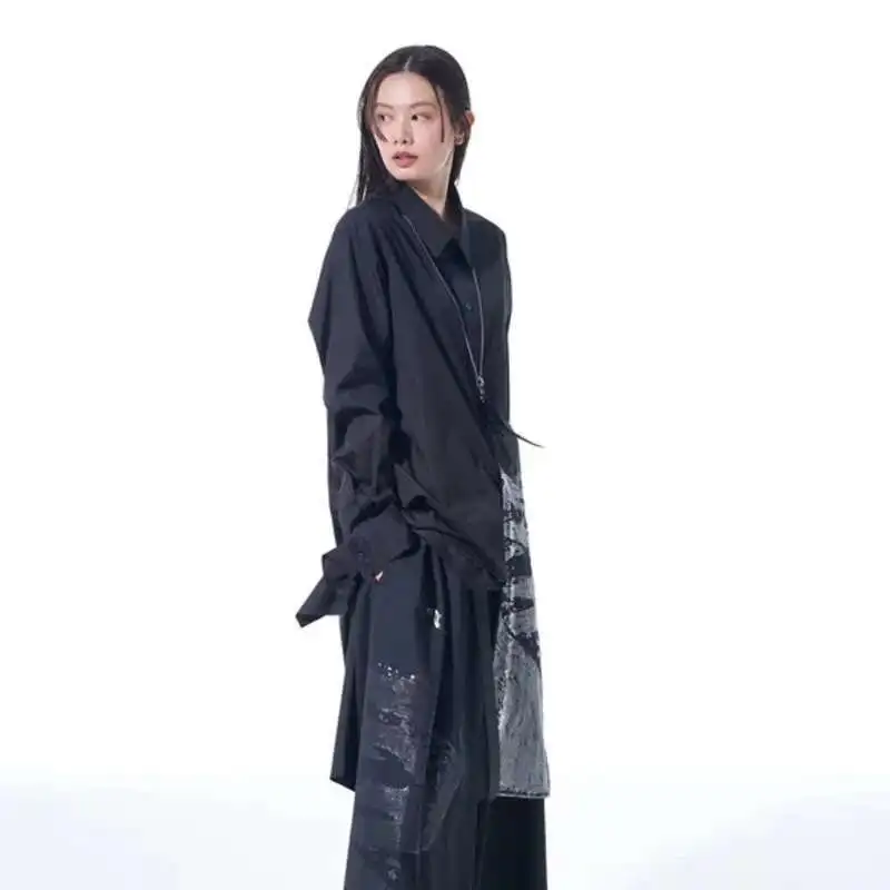 HKSH Men's Shirt Niche Design Medium Length Reflective Print Loose Long Sleeve Windbreaker Tide Dark Chic Trench New Coat HK1319