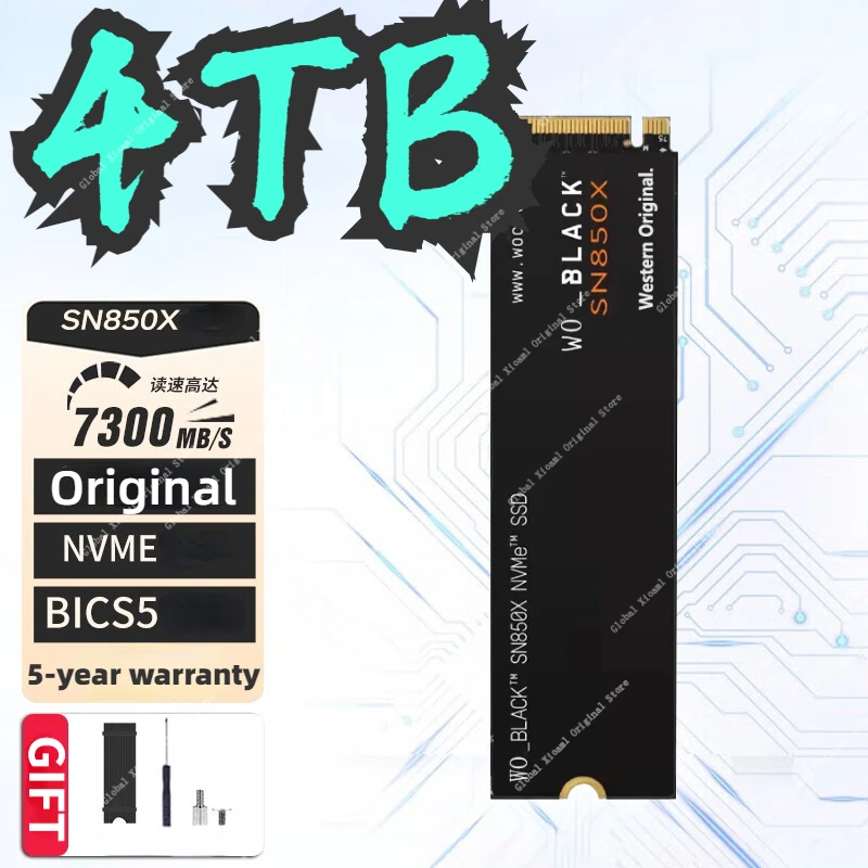 

Western Original WO Black SN850X 2 ТБ 1TB 500GB NVMe встроенный твердотельный накопитель PCIe4.0 Gen4 SSD M.2 2280 подходит для игр PS5