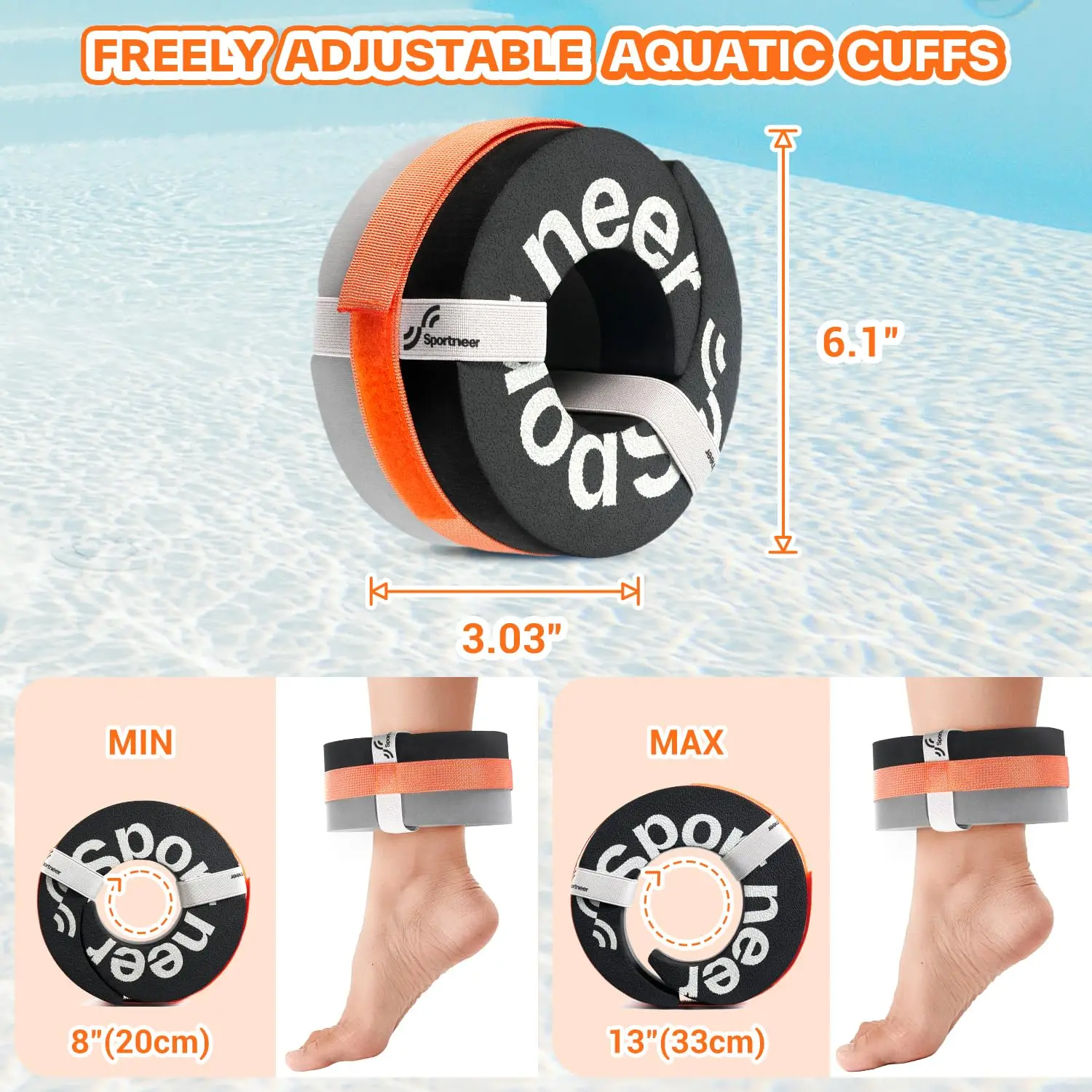 Sportneer Water Aerobics Float Ring with Adjustable Webbing Aquatic Exercise Water Ankle Buoyancy Ring for Swimming Pool Fitness 5