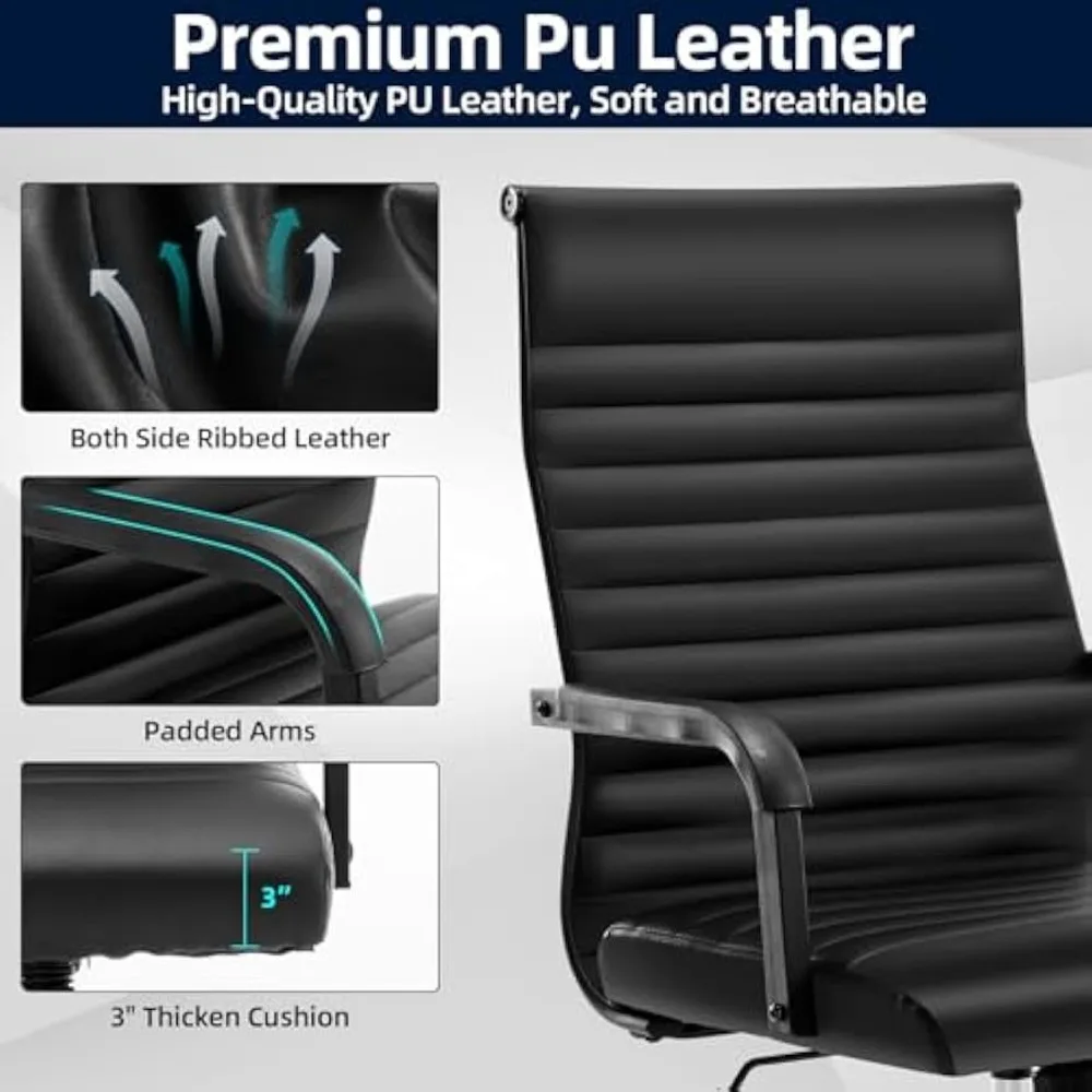 Office Chair, Adjustable Height Mid-Back Swivel Chair with Padded Seat and Square Tube Armrests, Offices Chairs 4