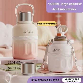 800ml Stainless Steel Thermo Bottle with Portable Handle Tumbler Water Vacuum Flask Insulated Cup Outdoor Flasks