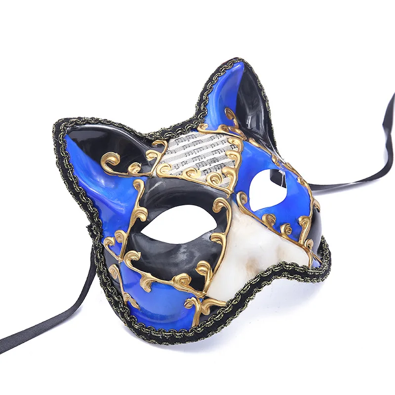 Retro Cute Music Cat Ear Style Italy Venetian Theater Half Face Funny Halloween Mask Masquerade Evening Prom Party Costume Prop
