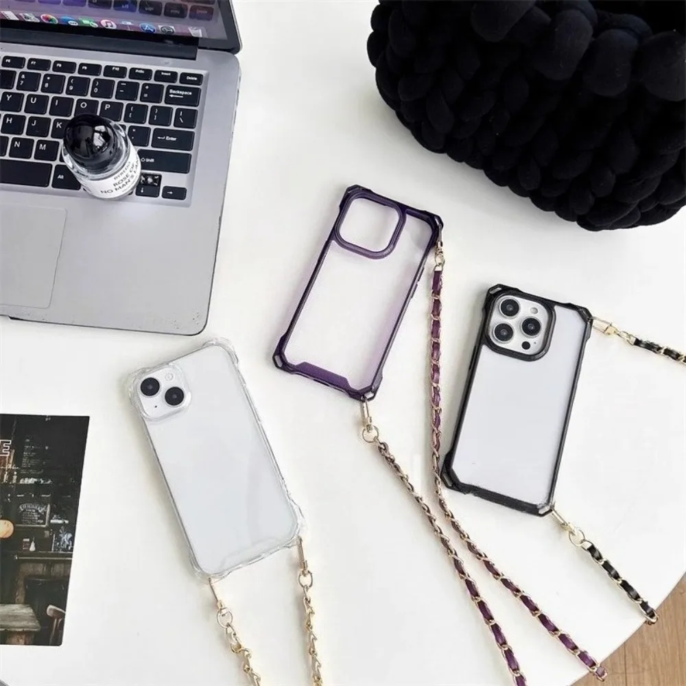 Elegant Leather Chain Crossbody Lanyard Strap with Shockproof Cover