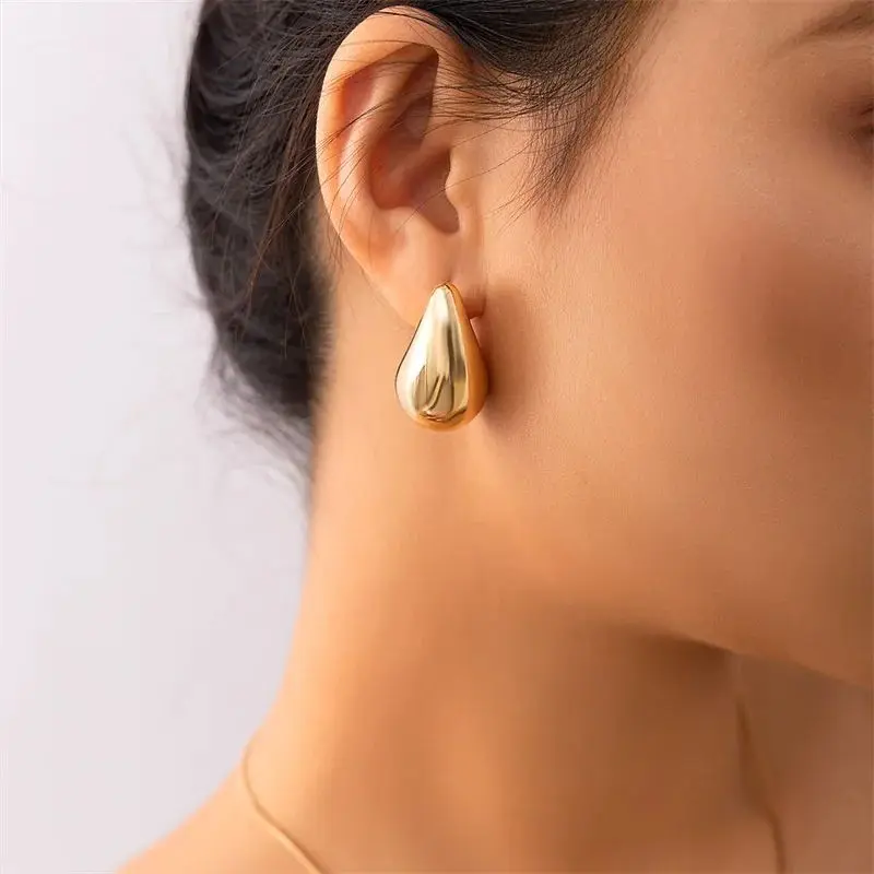 Dome Teardrop Earrings Gold Color Plated for Women Girl Gift