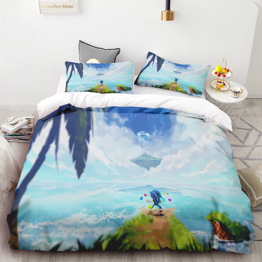 thumbnail image 1 of Juego de edredón de 3 piezas con estampado digital 3D de Sonic, suave, textil para el hogar, 100 % poliéster, tamaño king, decoración para dormitorio, regalo para adolescentes, 1 of 5