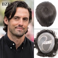 Brown Human Hair Man Toupee Mono Pu Choice Toupee For Men 6" Short Straight Human Hair Mens Wigs Replacement Systems Hair Piece