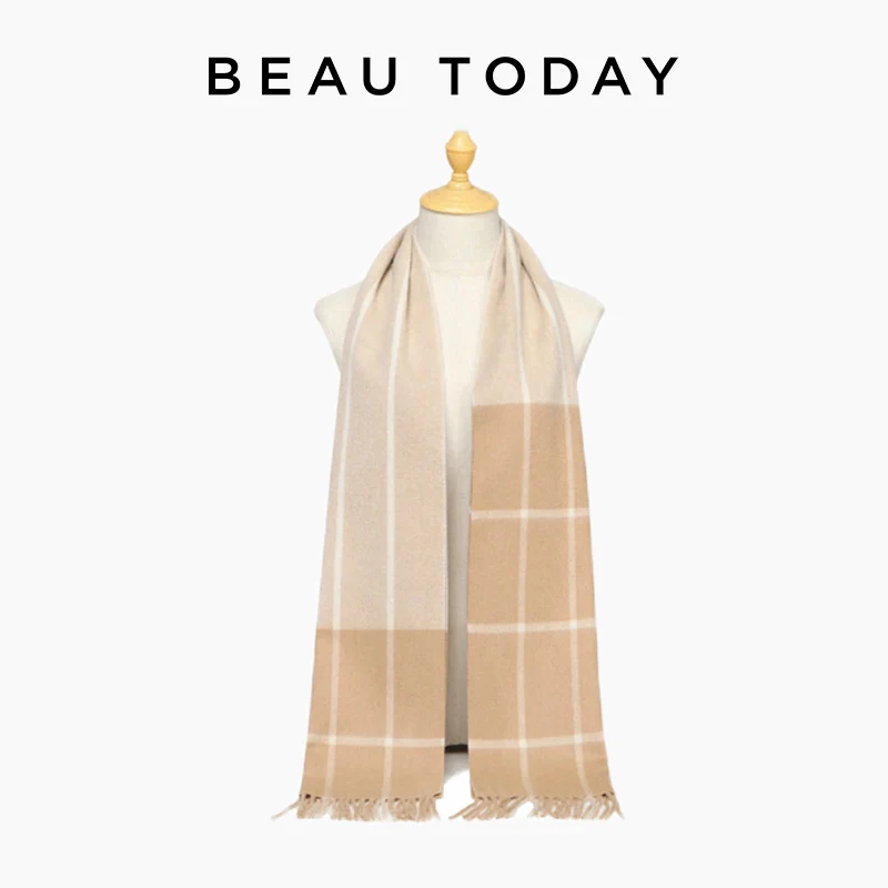 

BEAUTODAY Long Shawl Women Sheep Wool Plaid Print Windproof Keep Warm 2023 New Winter Fashion Scarves Ladies Accessories S2