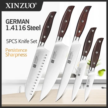 XINZUO di Alta Qualità 3.5 + 5 + 8 + 8 + 8 "Utilità di Paring Mannaia Coltello da Chef Germania 1.4116 Acciaio Inossidabile 1 PZ 5 PZ Set di Coltelli da Cucina 1