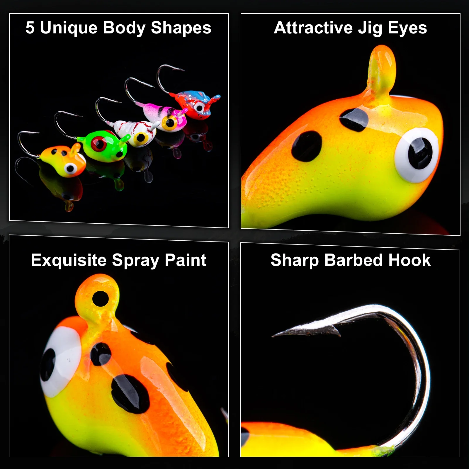 Goture Ice Fishing Jigs Set 1.5g 2g Luminous Vivid Swim Actions Jig Bonic Lure Set for Winter Panish Fishing with Tackle Box