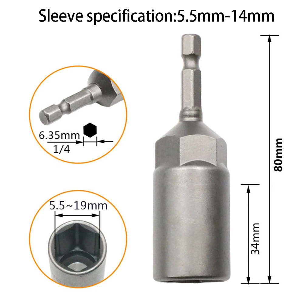 

Durable Hex Sockets Socket Adapter For Pneumatic Screwdriver 5.5/6/7/8/9/10/11/12/13/14MM Chrome Vanadium Steel