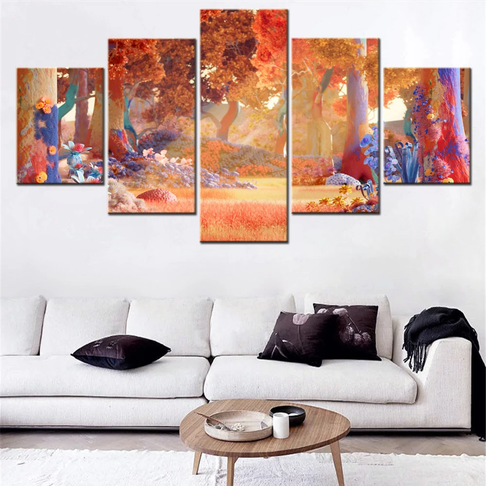 

5 Pieces Landscape Canvas Poster Painting Nature Autumn Forest Digital Art Wallpaper Home Decor Living Room Picture Artwork