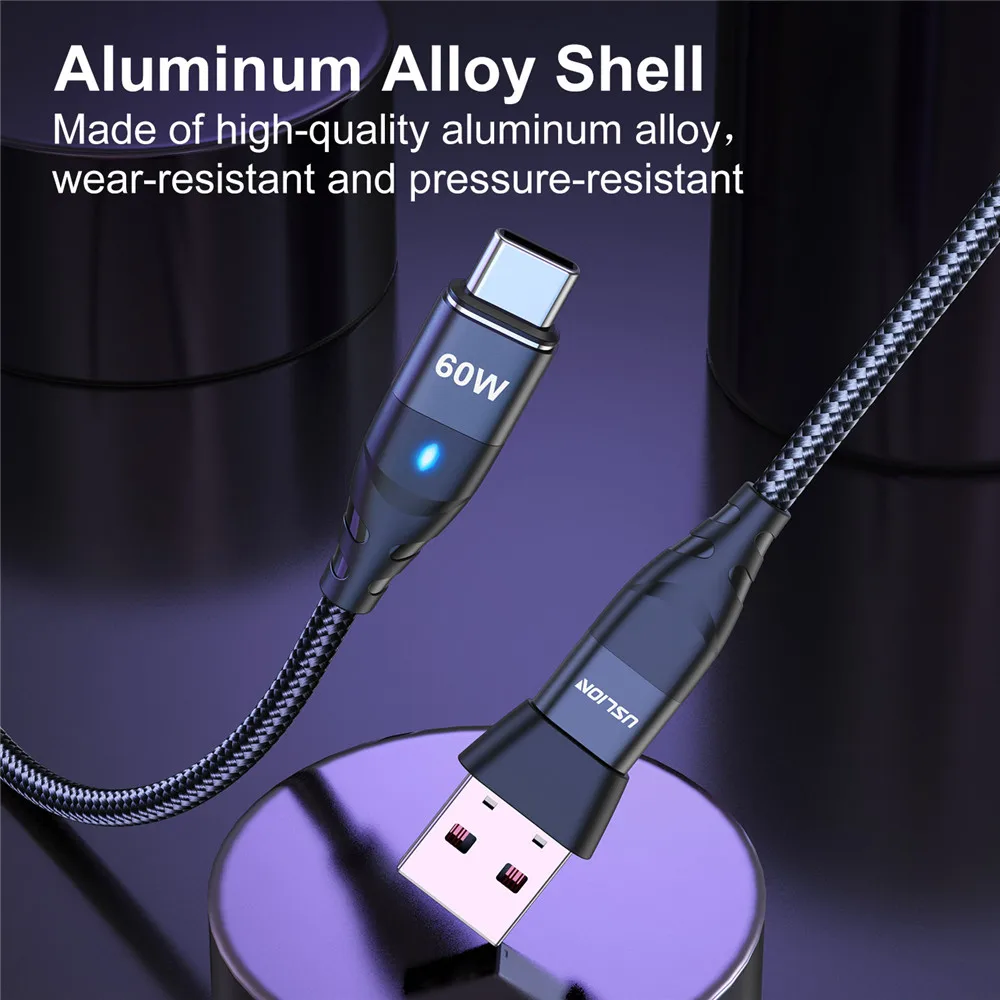 USLION 60W USB C to USB C Magnetic Cable Super Fast Charging Wire QC 3.0 Type C to Micro USB Cord With USB C to USB A Convertor