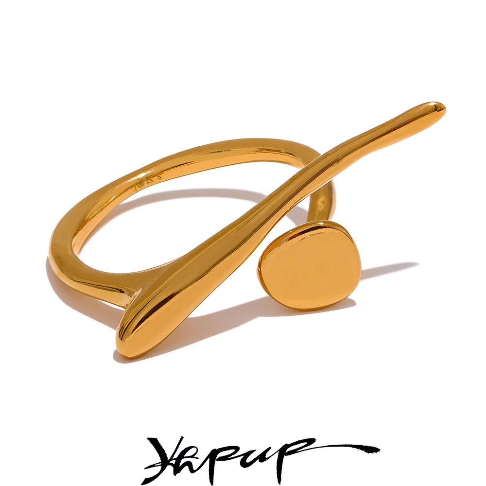 Yhpup Chic Edelstahl Persönlichkeit Minimalistischer edler Ring 18 Karat Gold Farbe Stilvoller einzigartiger Fingerschmuck für Frauen Wasserdicht