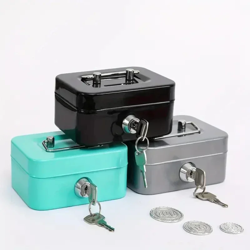 Cash Box Metal Cash Box Mini Safe Lock Box Money Bank Metal Coin Bank Security Sturdy Cash Portable for Kids Coin Collection