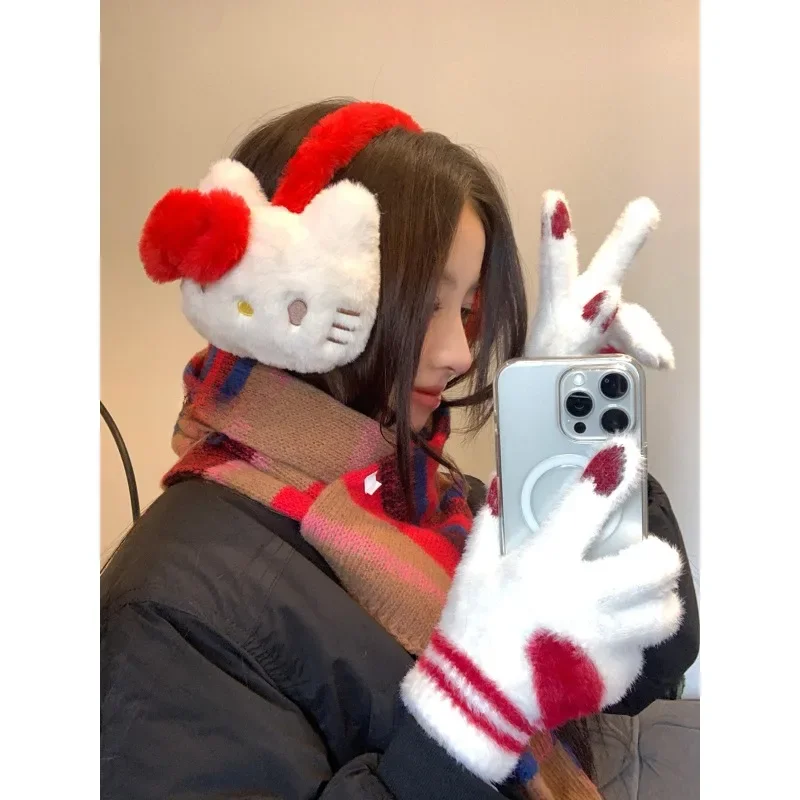 

Kawaii Sanrio Anime Hellokitty Cartoon Earmuff Plush Doll Winter Warm Exquisite Accessories Student Young Girl Birthday Gift New