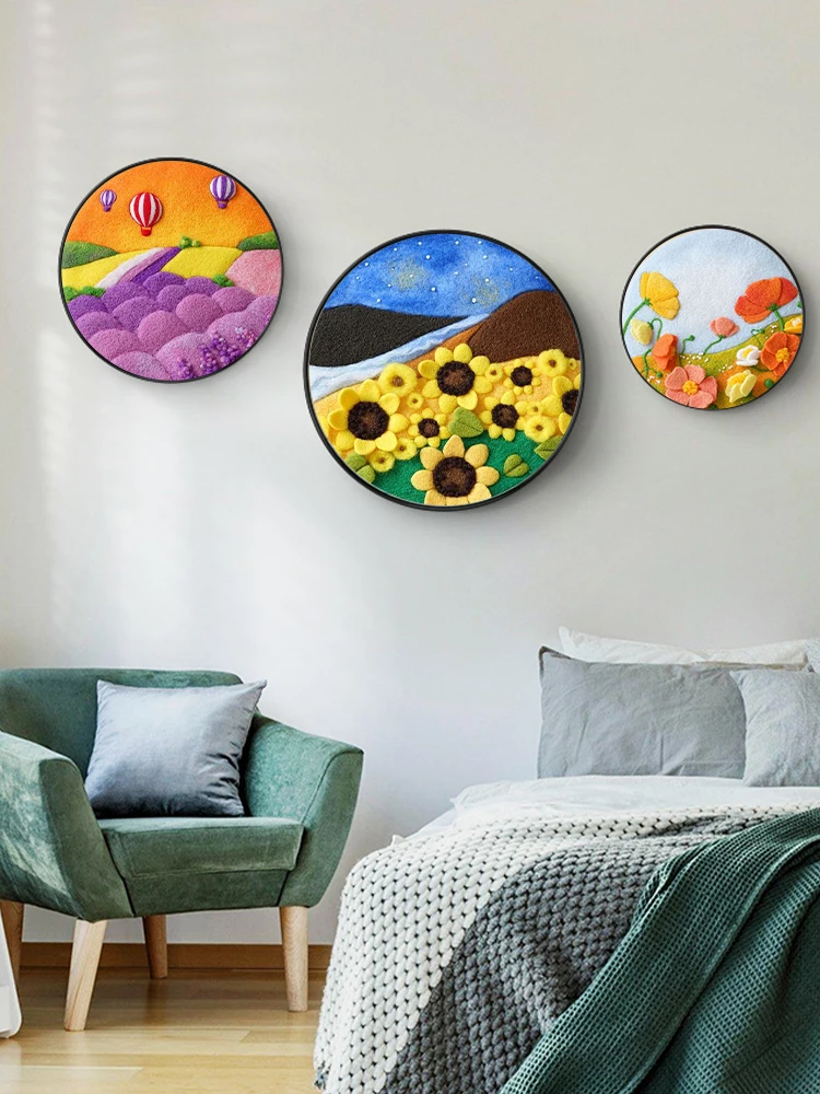 CHENISTORY DIY Wool Felting Painting With Embroidery Kit Flower Landscape Beginner Painting Handcraft Needle Wool For Home Decor