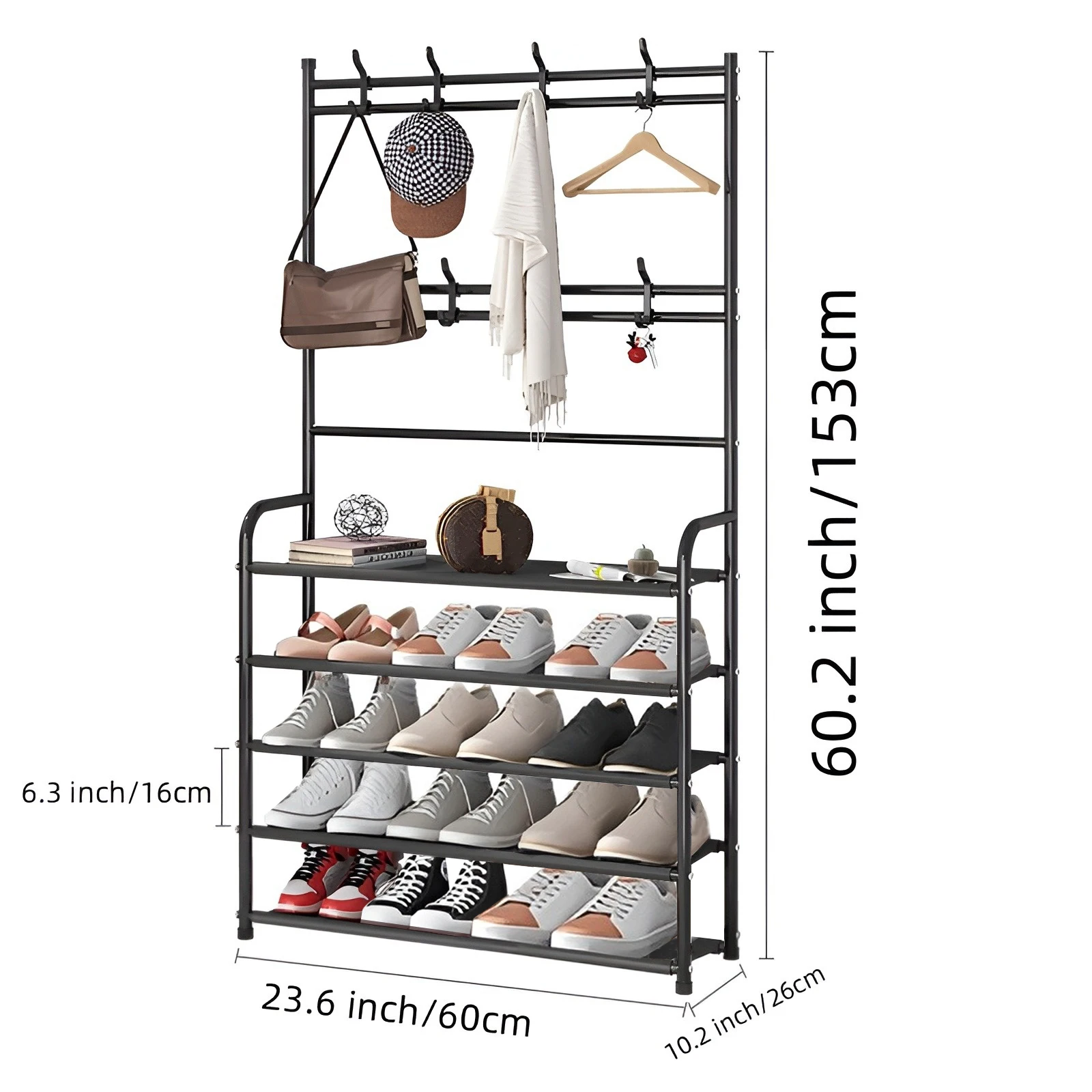 Shoe Rack Clothes Rack Shoe Organizer Shoe Rack Coat Rack Strand Simple Metal Storage with Hooks Multipurpose Coat Hanger and Shoe Shelf for Entryway Home