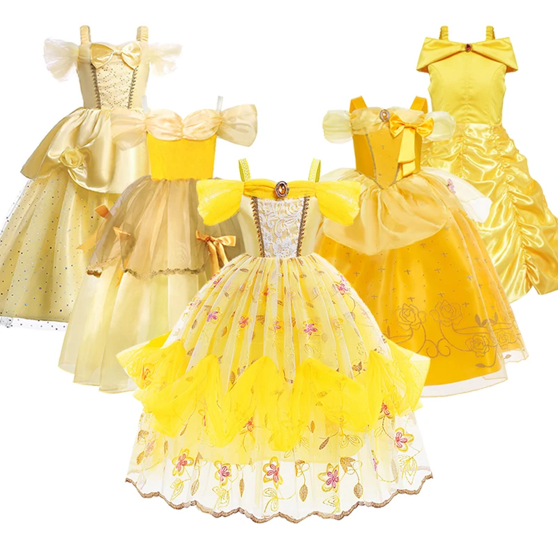 Disney-vestido de princesa bella para niñas, disfraz de La Bella y La Bestia  para Halloween, ropa de fantasía para niños - AliExpress Madre y niños