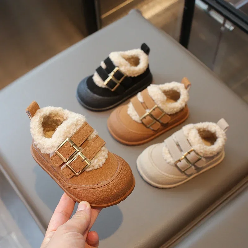 2025 Children Plush Warm Shoes for Girl Winter New Fashion Korean Style Soft Thick Sole Anti-slippery Versatile Chic Casual Shoe