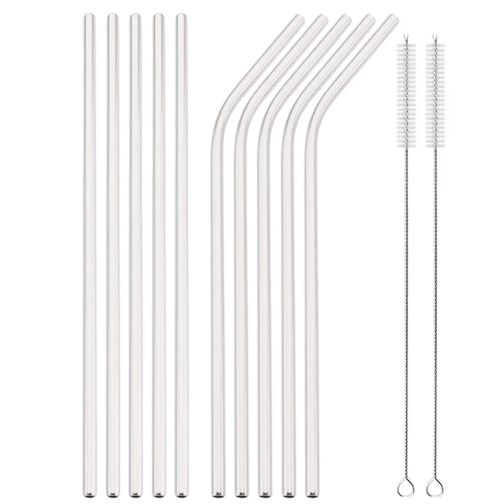Silver Reusable Stainless Steel Drinking Straws Set with Cleaning Brush