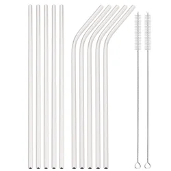 Silver Reusable Stainless Steel Drinking Straws Set with Cleaning Brush (12Pcs Mix)