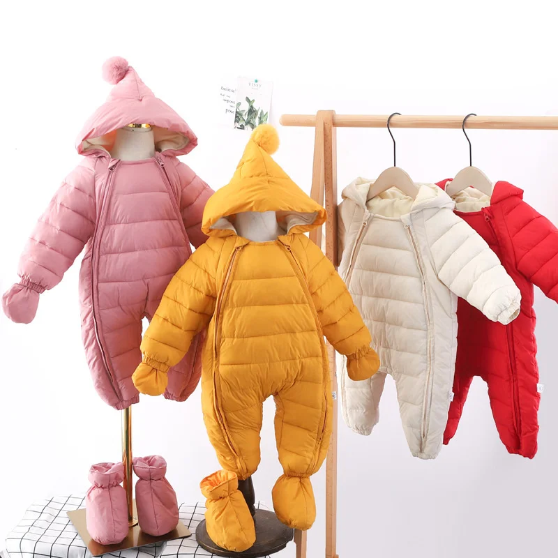 Baby Jumpsuit New born Baby Jumpsuit Hooded Plus Velvet Warm Boys winter clothes Snowsuit Toddler Snow Suit Girl Cotton Overalls Rompers