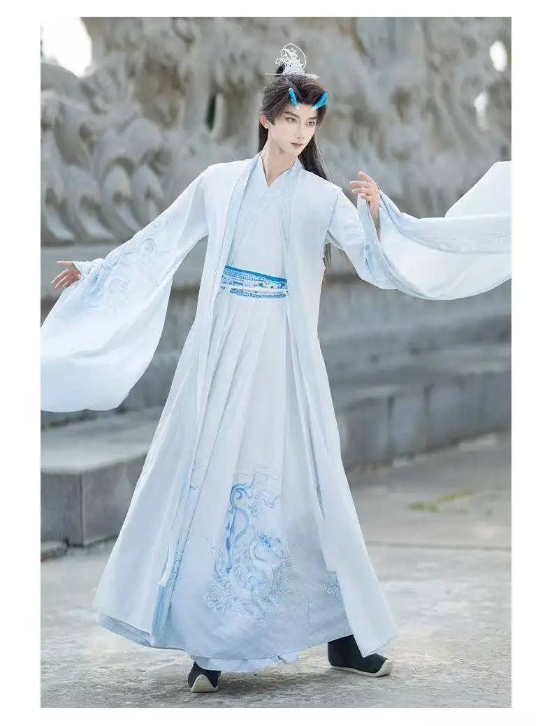 Classic Martial Fairy Hanfu Dress Men Women Traditional Chinese Fresh White  Blue Suit Halloween Prince Cosplay Costume - AliExpress, image size:790x1039