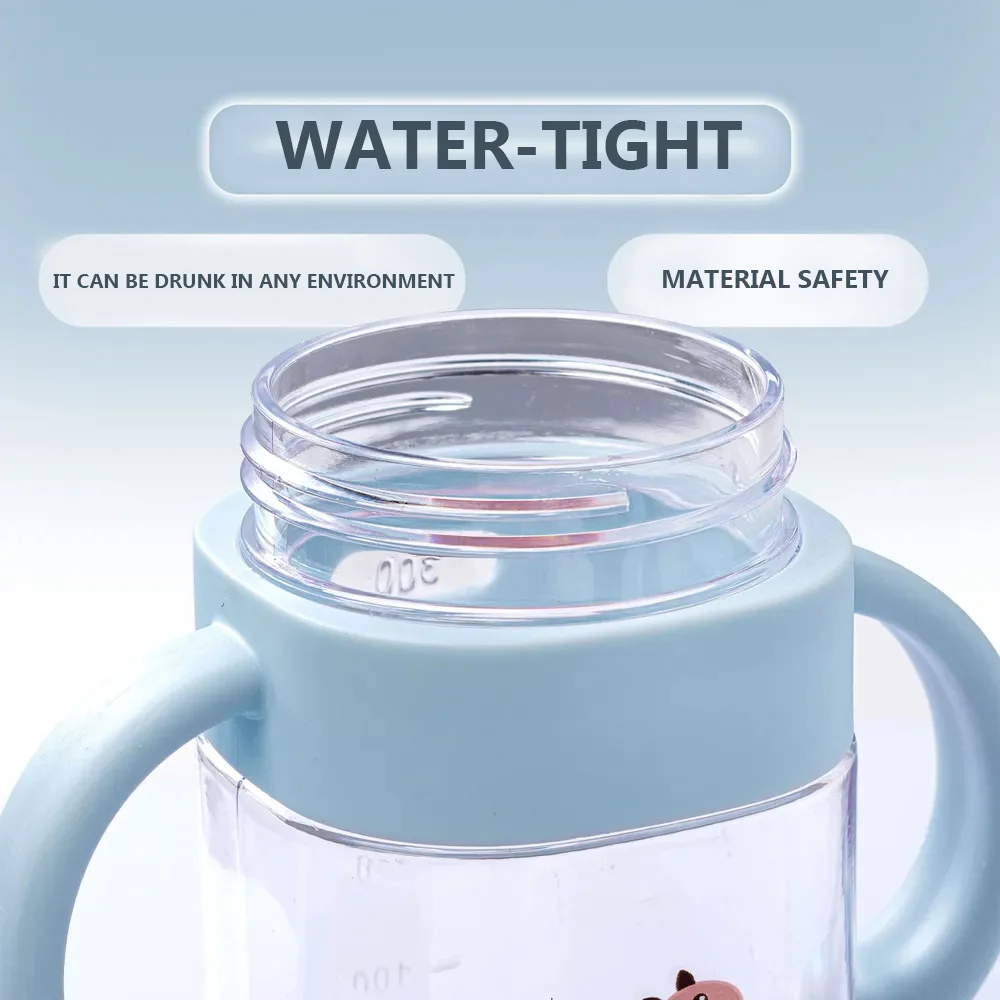 300ml Cartoon Dinosaur Straw Water Cup Children's Milk Bottle with Handle Birthday Gift
