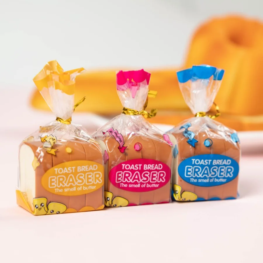Creative Cute Toast Bread Eraser Student Creative Stationery Children's 1st Period End Christmas Gift Reward Kawaii Erasers pencil eraser,eraser pen,retractable eraser,kneadable eraser,eraser refillable pen,biscuit eraser,plasticine eraser
