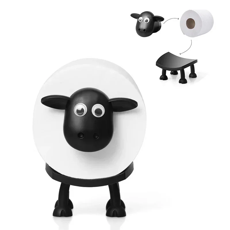 Cartoon Sheep Tissue Rack For Bathroom Black Toilet Roll Holder Free Standing Storage Roll Paper Holder Decorative Paper Rack toilet paper rack toilet paper holder toilet roll holder tissue holder