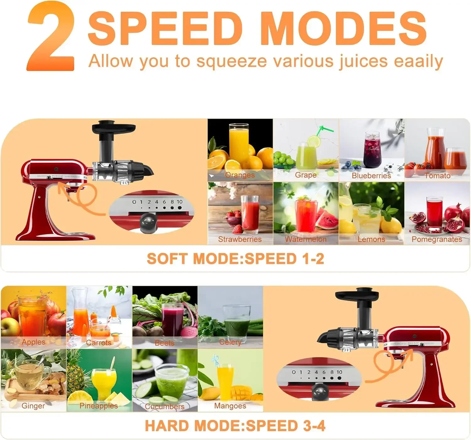 Slicer Masticating Juicer Attachment Slow Juicer Attachment with Silicone Tube and Cleaning Brush For all KitchenAid Stand Mixe