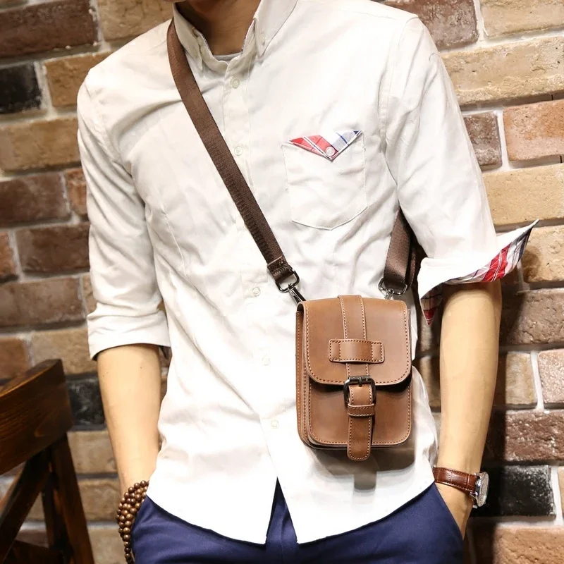 Retro Crazy Horse PU Leather Mens Waist Bag Travel Fanny Pack Belt Loops Hip Bum Bag Wallet Purses Phone Pouch