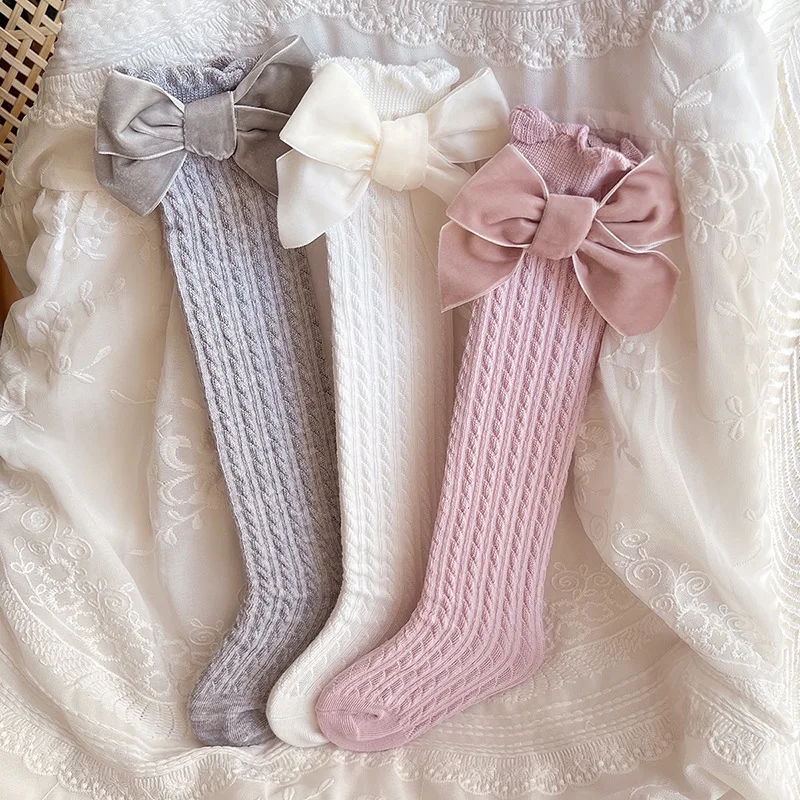 

Infant Kids Socks Toddler Baby Girl Knitted Stockings Ribbed Knee High Tight Bowknot Leggings Mid Tube Socks