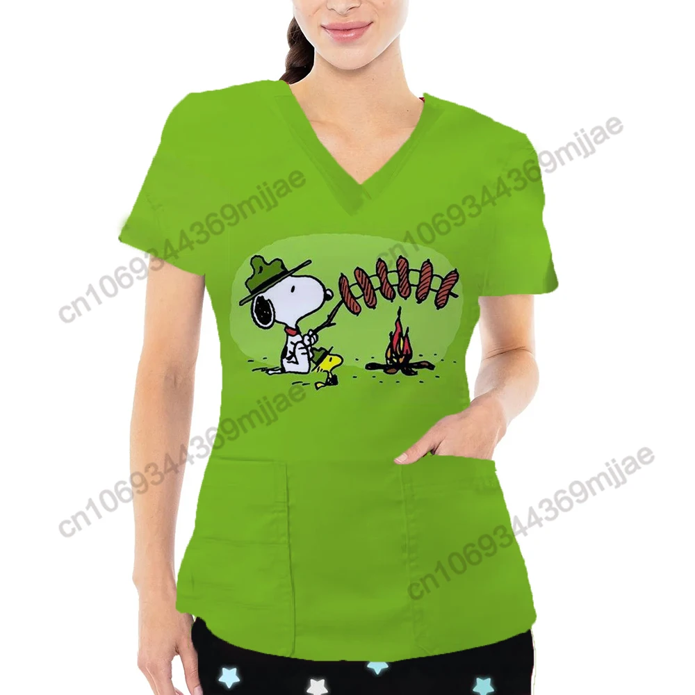 

Pockets Women's Shirt Nurse Uniform Women's Short Sleeve T-shirt Y2k Japanese Y2k Clothes 2000s Woman Clothing Cropped Sexy Yk2